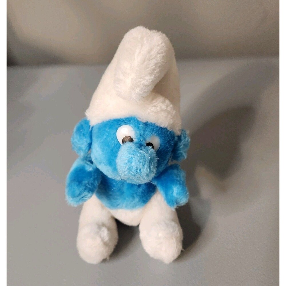 VINTAGE 1980 SMURF 7" Plush Stuffed Animal Sitting Toy Wallace Berrie & CO Peyo